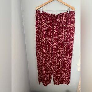 Blair Red Wide Leg Pants with Geometric Print Red wine color